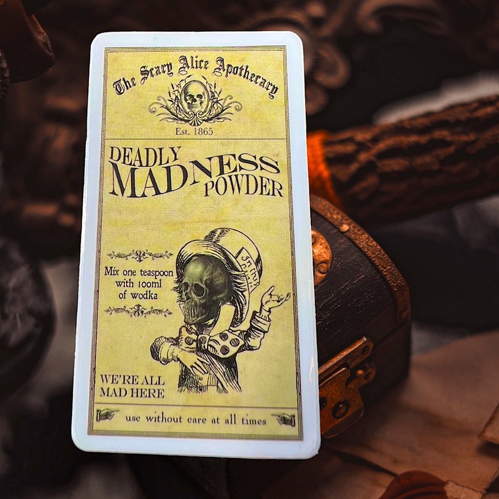 DEADLY MADNESS POWDER Witchy Sorceress Supreme Potion Label Sticker Occult
